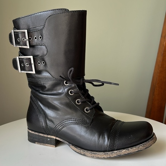 Anthropologie Matisse Lance Leather Moto/Combat Adjustable Buckle Lace Up Boots - Picture 1 of 13